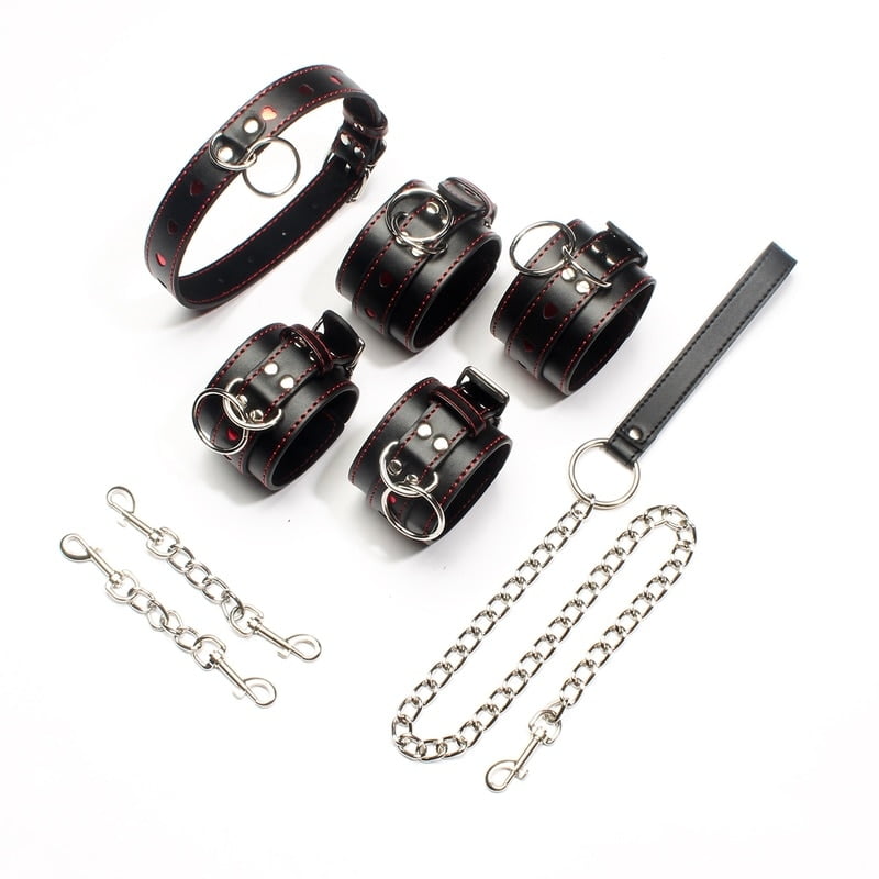 Leather-Metail-Heart-Sex-Handcuffs-Ankle-Cuffs-and-Collar-Slave-Bdsm-Bondage-Set-Sex-Toys-for-1